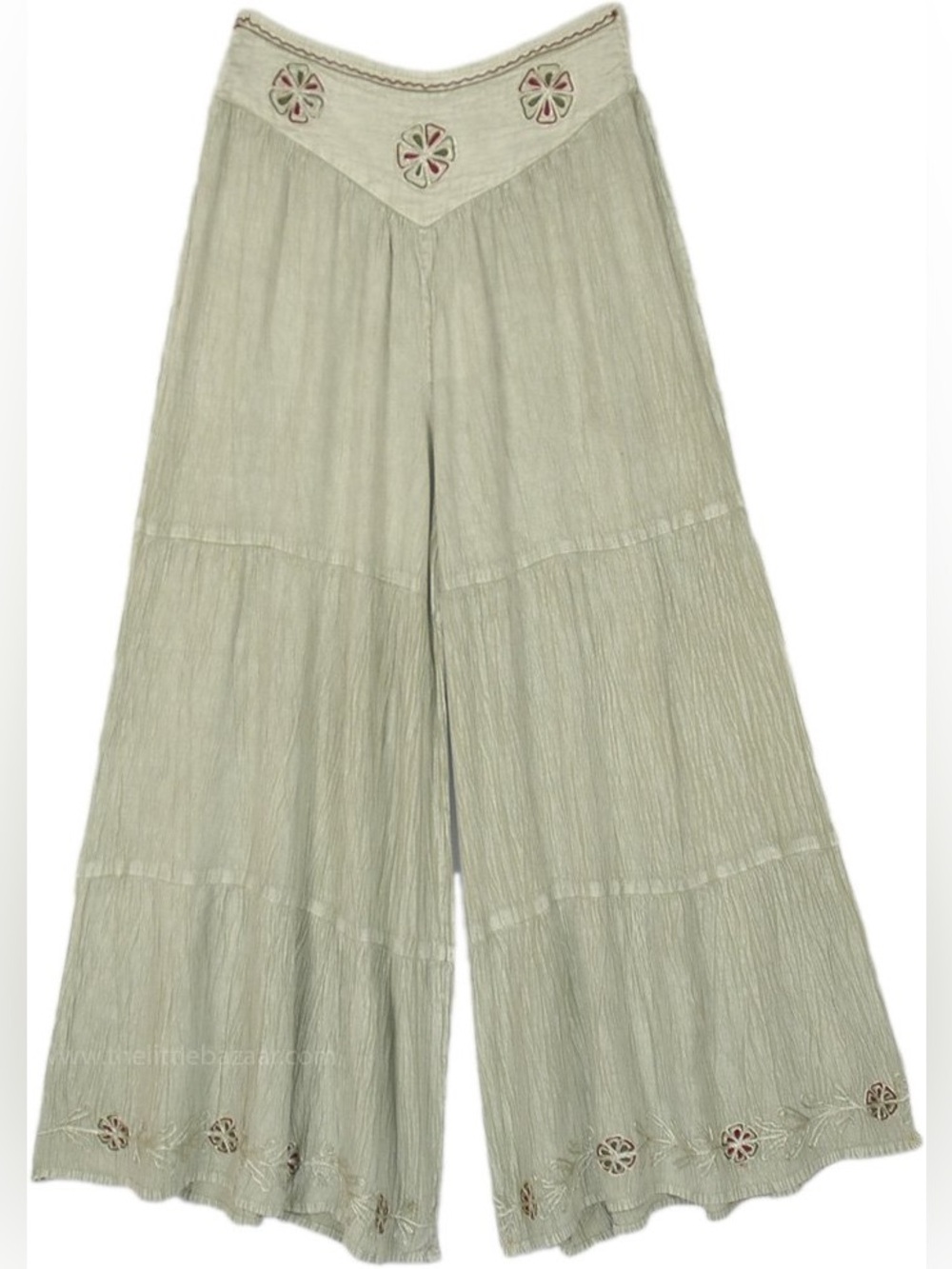 The little bazaar Sz S/M Wide Leg Boho Pants Seagreen Embroidered Lounge Pant